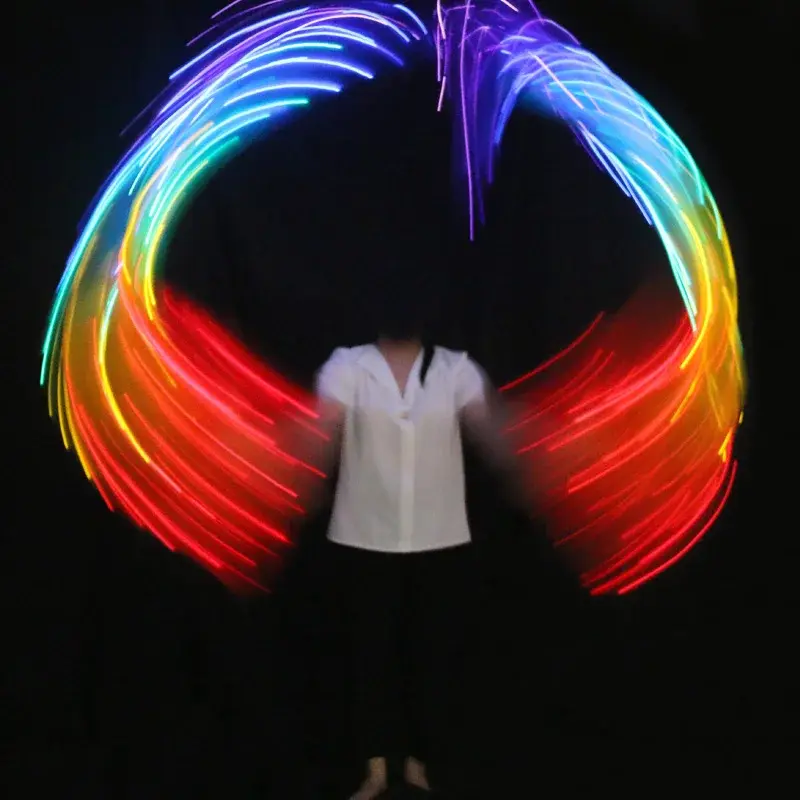 Dança do Ventre LED Véu Ventilador, Cor Arco-íris, Trajes De Carnaval, Performance Props, Véus De Mão, 1 Par, 1 Par