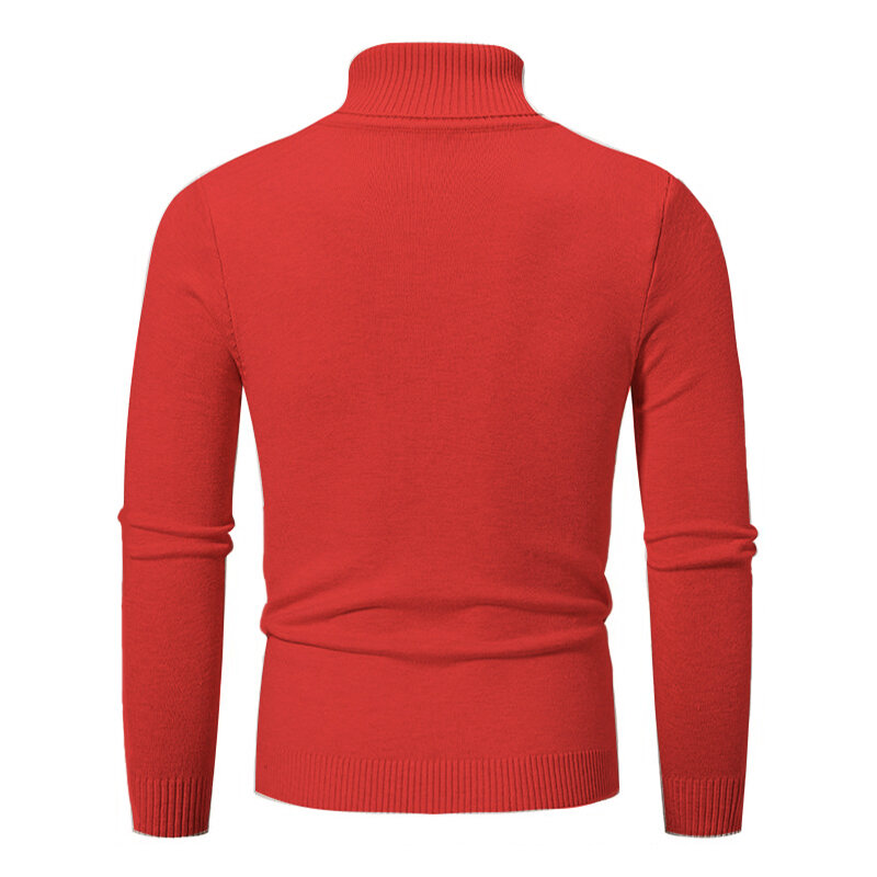 남성용 하이넥 바텀 셔츠, 슬림핏 긴팔 니트 스웨터, 단색 트렌드 남성 의류, 가을 및 겨울