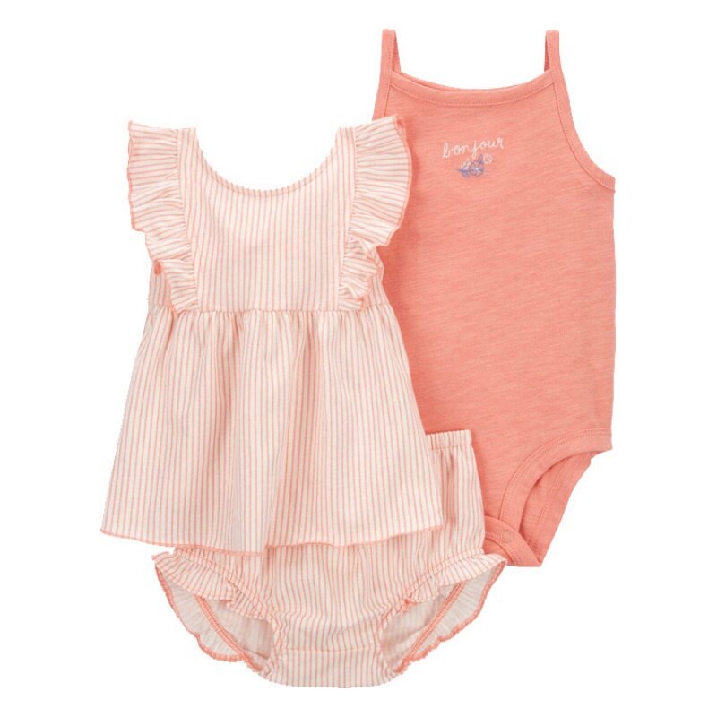Newborn Baby Girls Summer Cute Bebe Children Clothing Set Short Sleeve +Shorts+Sling jumpsuit Toddler Girls Clothing 3Pcs Outfit