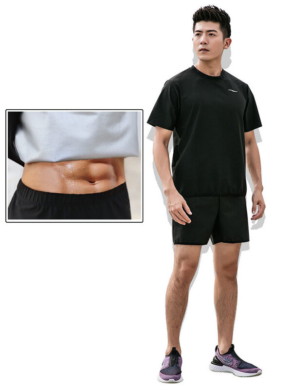 Suor de sauna para homens e mulheres, perda de peso, Shapewear, topo, fundo, camisa ponderada, calças, treino, exercício, ginásio, mangas curtas
