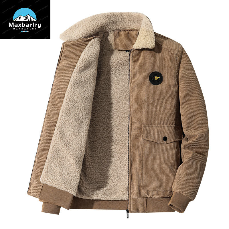 2023 giacca di velluto a coste per uomo giacca invernale in pile con risvolto con cerniera tinta unita con Parka caldo retrò di alta qualità nuovo stile