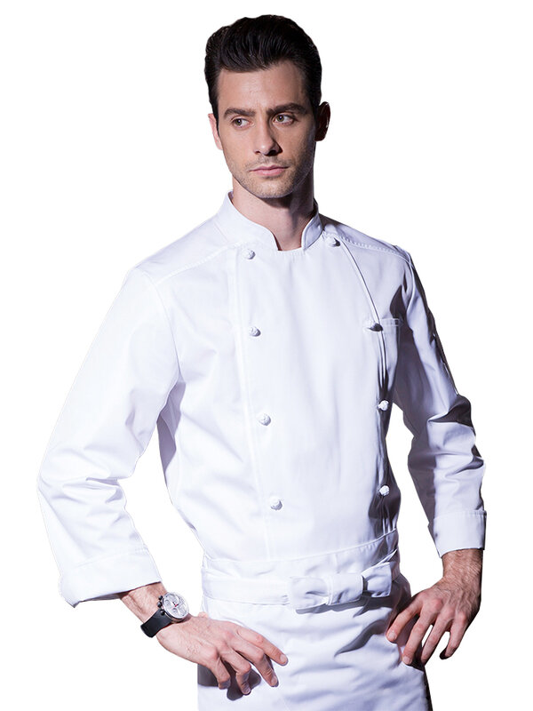 Wysokiej jakości koszula szefa z długim rękawem restauracja kucharz jednolity Hotel Unisex gotowanie ubrania Catering mężczyzna kelner kombinezony