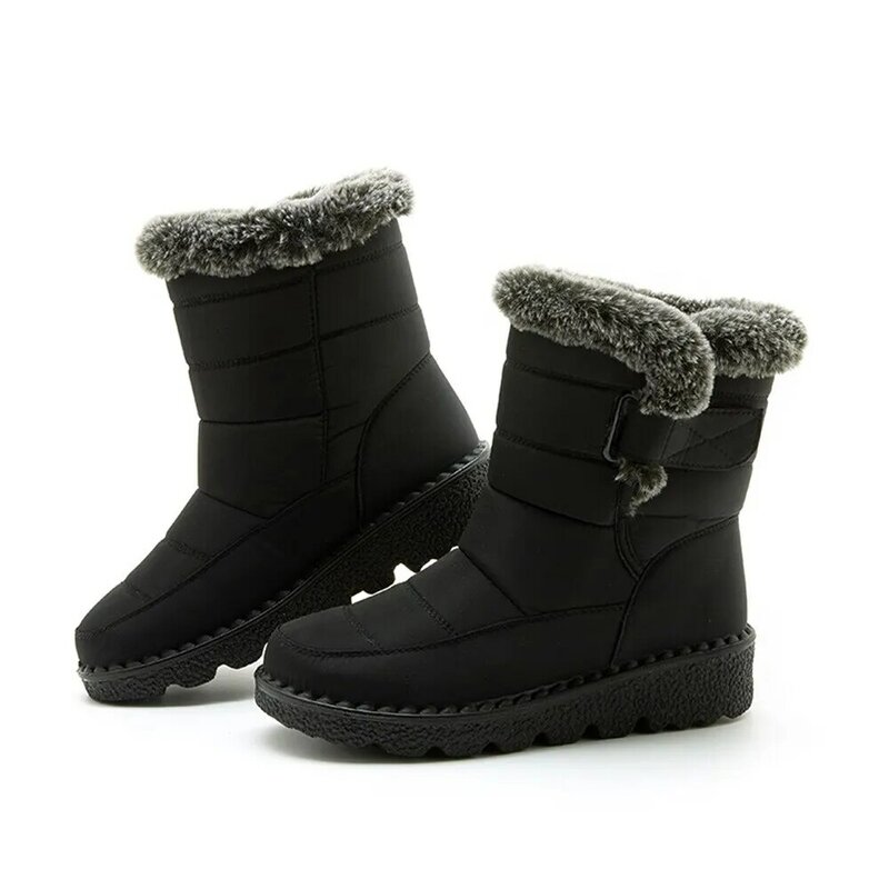 รองเท้าบูทยาวถึงข้อเท้าของผู้หญิงรองเท้าคู่รักผ้าฝ้ายให้ความอบอุ่นสำหรับฤดูหนาวกันน้ำ2023
