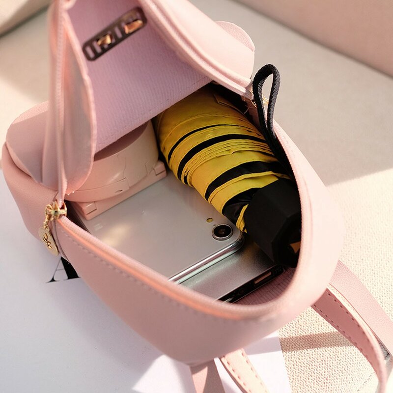 Mini zaino in pelle PU moda donna Bow Logo Hollow Leaf Zipper Ladies Bag Girls Kawaii Backpack Cute Small School Bag