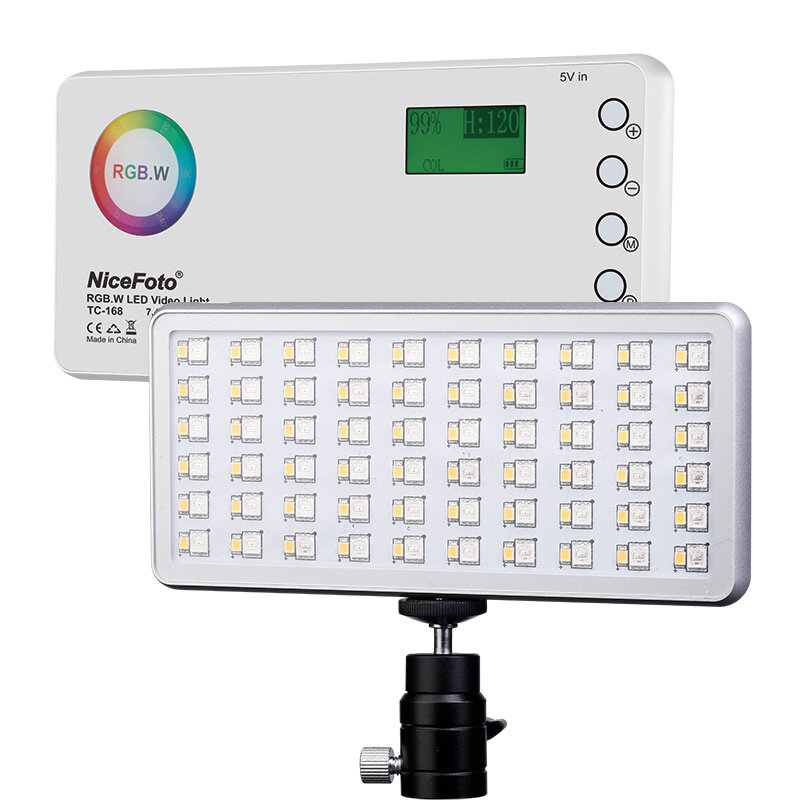 TC-168 NiceFoto lampu Fill Video LED, baterai tanam RGB 16 W untuk kamera isi ulang