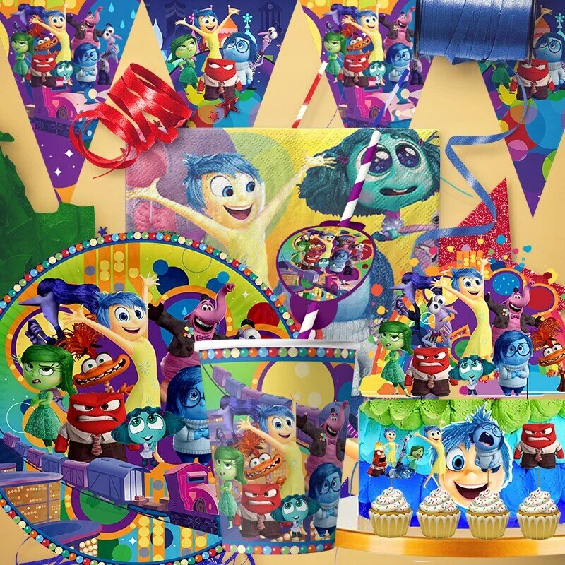 Cartoon Disney Inside Out Theme Party Supplies Tableware Cup Plate Topper Kid Baby Girls Birthday Party Decoration Baby Shower