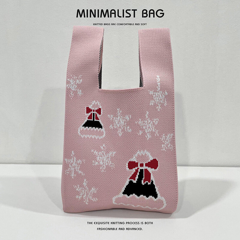 Новый дизайн, Рождественская трикотажная сумка через плечо в виде снежинки, Женская вместительная сумка-тоут, оптовая продажа, 20x35 см