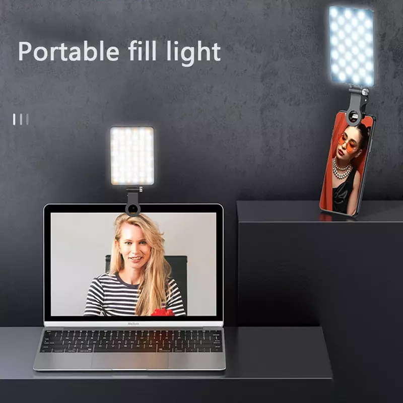 Luz LED de relleno para teléfono móvil, lámpara LED portátil ajustable, Clip recargable, luz de Video de relleno para reunión de Selfie en vivo
