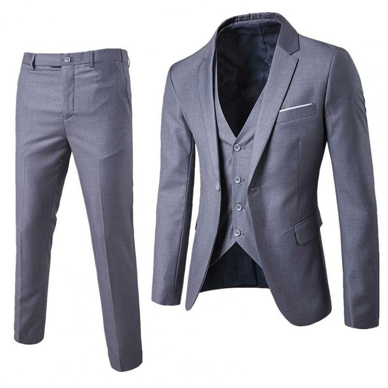 Men Suit Buttons Cuff Blazer Vest Pants Set Single-Breasted Vest Coat Trousers Turndown Collar Jacket Vest Trousers Formal Suit