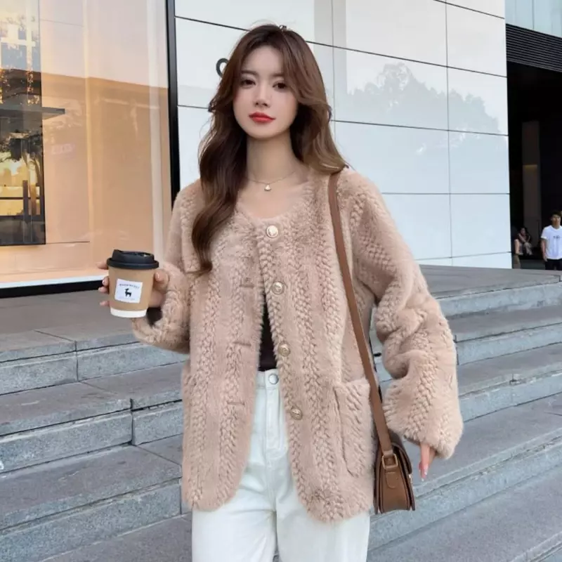 2023 New Women Short Temperamental Artificial Mink-Fur Outer Fur Coat Winter Female Solid Color Casual Versatile Fur Outwear