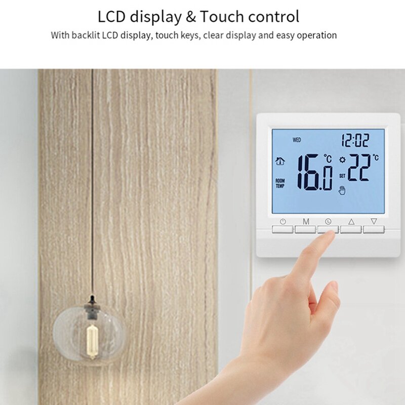 Termostato de aquecimento de parede branco, regulador de temperatura para caldeiras, termostato programável semanal, 1 conjunto