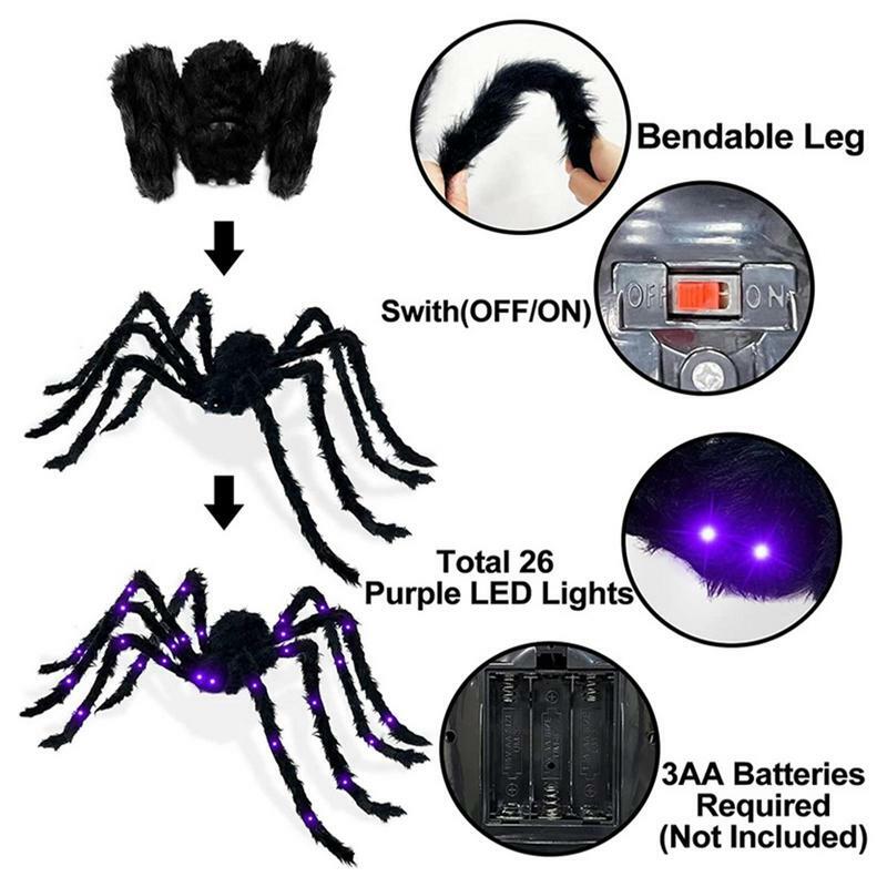 Luminous Halloween Spider for Kids Brinquedo de pelúcia elétrico Pingente de aranha gigante brilhante Decoração de casa Adereços de festa de Halloween Brinquedos de brincadeira Presentes
