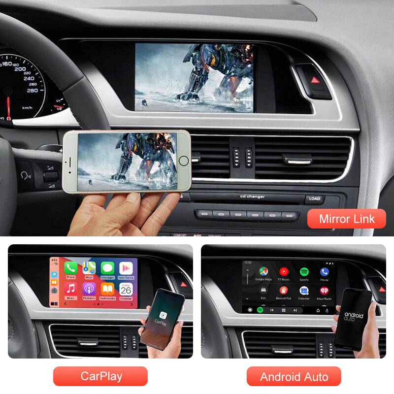 Apple Carplay sem fio com Android Auto Interface, AirPlay, Mirror Link, YouTube, funções de jogo de carro, Audi A4, A5, Q5 2009-2015