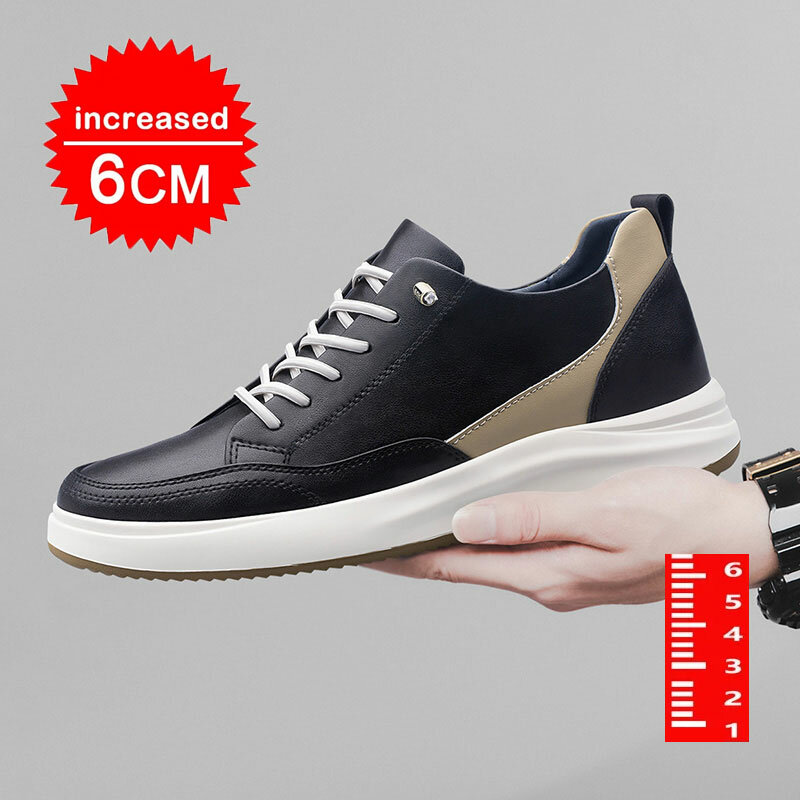 Zapatos deportivos de cuero genuino para hombre, calzado con aumento transpirable, plantillas transpirables de 6/8 cm, informales de lujo