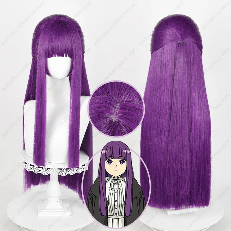 Anime paproć peruka do Cosplay 80cm proste fioletowe peruki mieszane kolory odporne na ciepło włosy syntetyczne