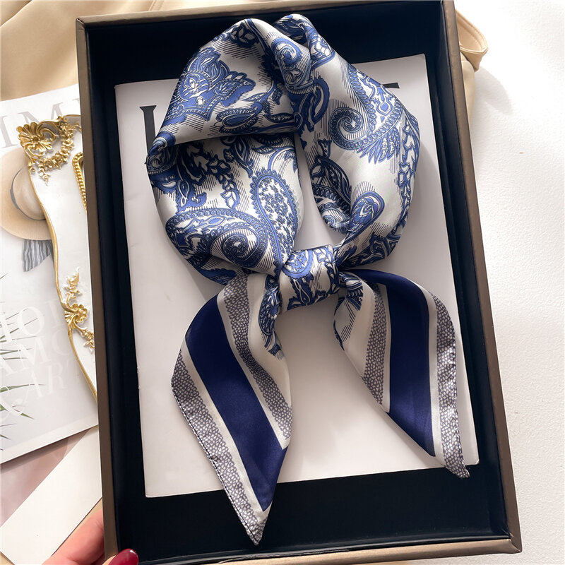 Paisley Print Satin Silk Scarf for Women Luxury 70cm Square Headscarf Hair Bands Ribbon Female Neckercheif Wrist Wrap Shawl New