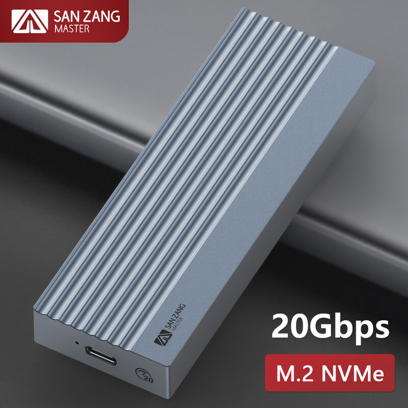 SANZANG sarung SSD M.2 NVMe, 20Gbps USB 3.0 Tipe C PCIe HD casing eksternal USB3 M2 kotak penyimpanan keadaan padat Hard Disk Drive