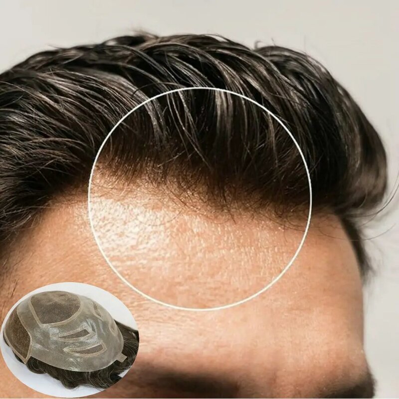 Unidade de prótese de cabelo natural para homens, renda Versalite e base PU, nós branqueados marrom, cabelo humano, super durável, 6 polegadas