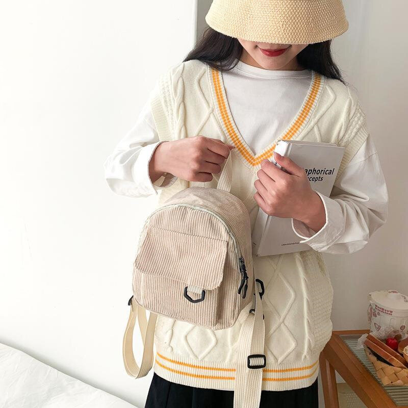 Women's Mini Backpack Fashion Solid Color Corduroy Small Simple Casual Traveling Large Capacity Durable Female's Schoolbag