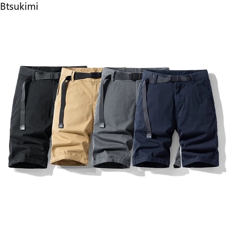 2024 Summer Men's Cotton Cargo Shorts Fashion Solid Color Casual Outdoor Sport Joggers Men Versatile Comfy Loose Short Trousers