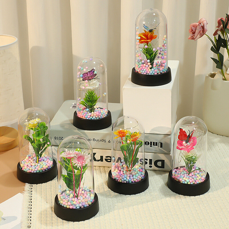 Fleurs de Rose Artificielles LED, Papillon Shoe, Feuille d'Or, Ornements de Fleurs pour Rose Éternelle, Feuille Lumineuse, Décoration de Mariage, Cadeaux