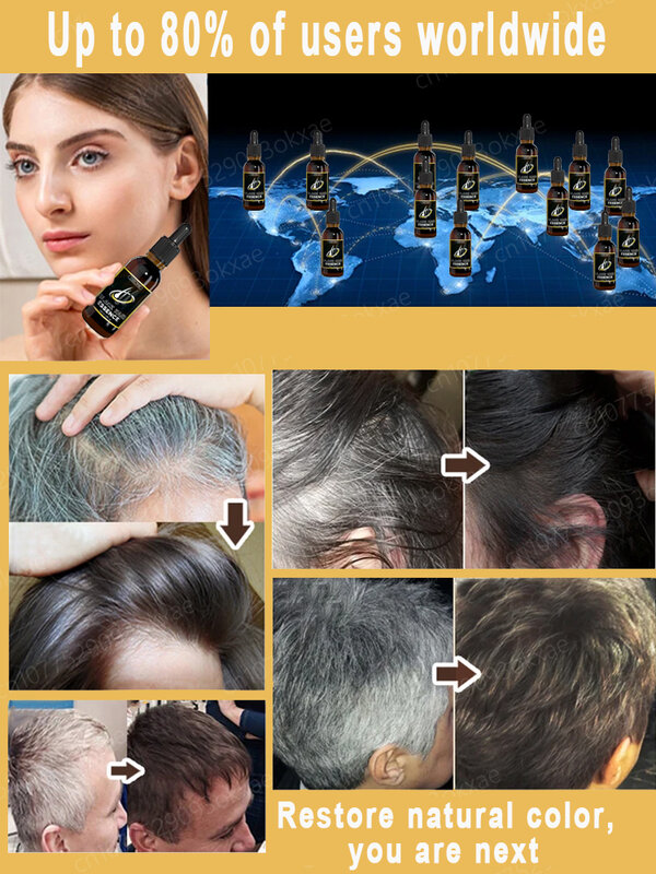 Eliminador de pelo blanco, elimina el pelo gris y Restaura el color natural del cabello en 7 días