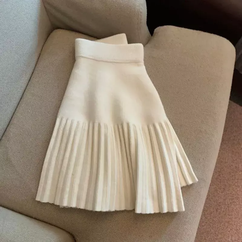 Плиссированная юбка, Женская Зимняя юбка А-силуэта с завышенной талией, вязаная юбка, женская одежда в стиле преппи