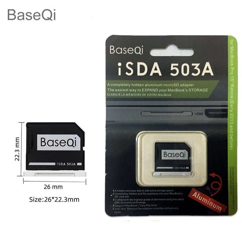 BaseQi 503A para MacBook Pro Retina 15 pulgadas Año 2012-principios de 2013 Adaptador de tarjeta Micro SD sin costura Aluminio Mac Pro Mini Drive