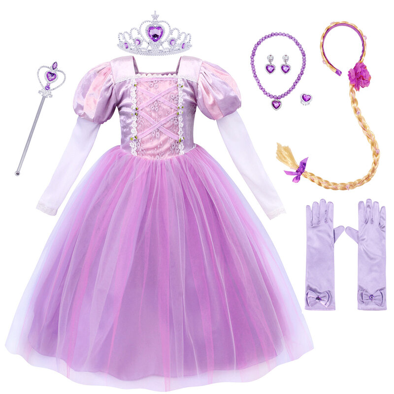 Jurebecia-Costume de princesse Raiponce pour filles, robe Lepei pour tout-petits, fête de paupières, Halloween, Noël Cosplay