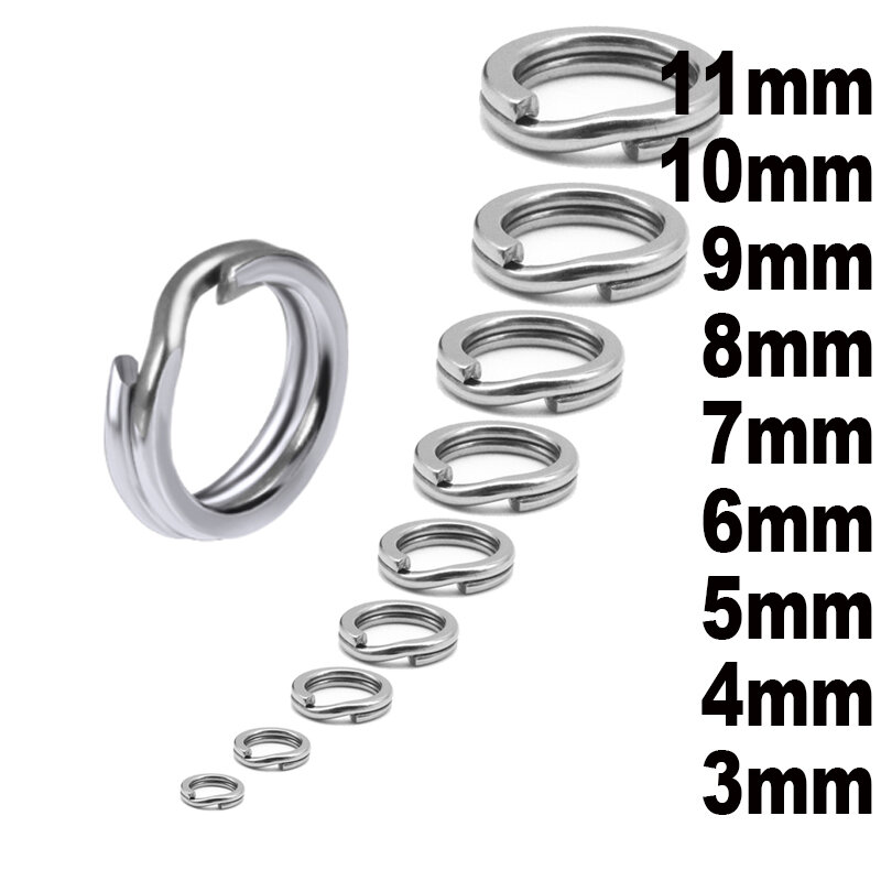 50pcs/lot Stainless Steel Split Ring Fishing Double Oval Solid Split Ring Accessories For Fishing Hook Snap Lure Swivel DIY Key