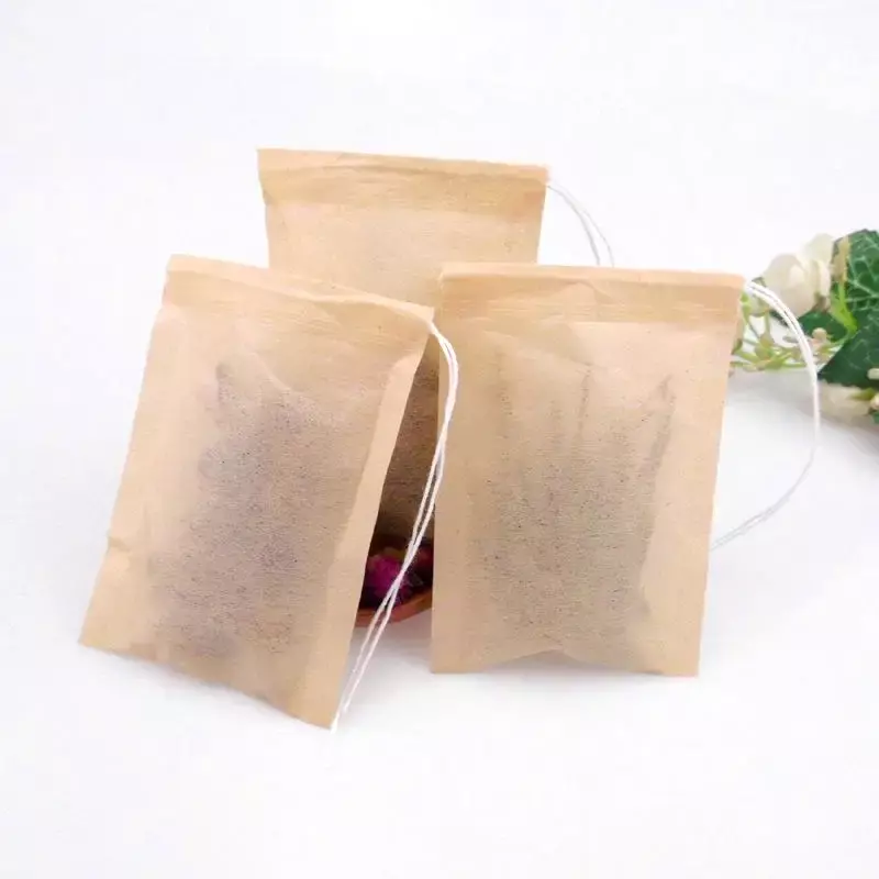 Bolsitas de té desechables de tela no tejida, bolsas de filtro para té de especias con papel de filtro para hierbas sueltas, lote de 100 unidades