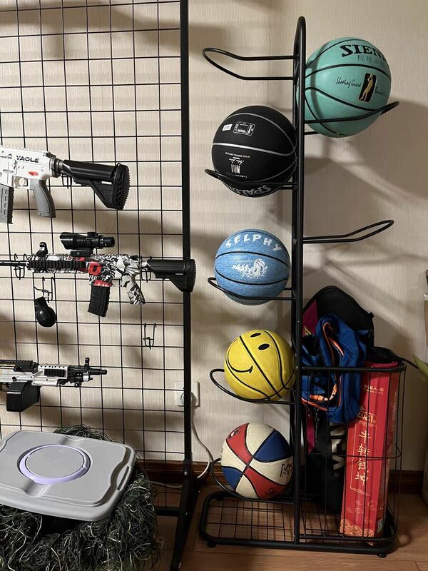 Rack de armazenamento simples para crianças, rack de bola para basquete, futebol, voleibol, badminton, casa interior