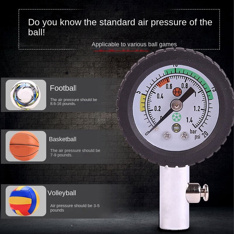 Manómetro de presión de aire, barómetros de bola, manómetro, reloj de aire, fútbol, voleibol, baloncesto, barómetros