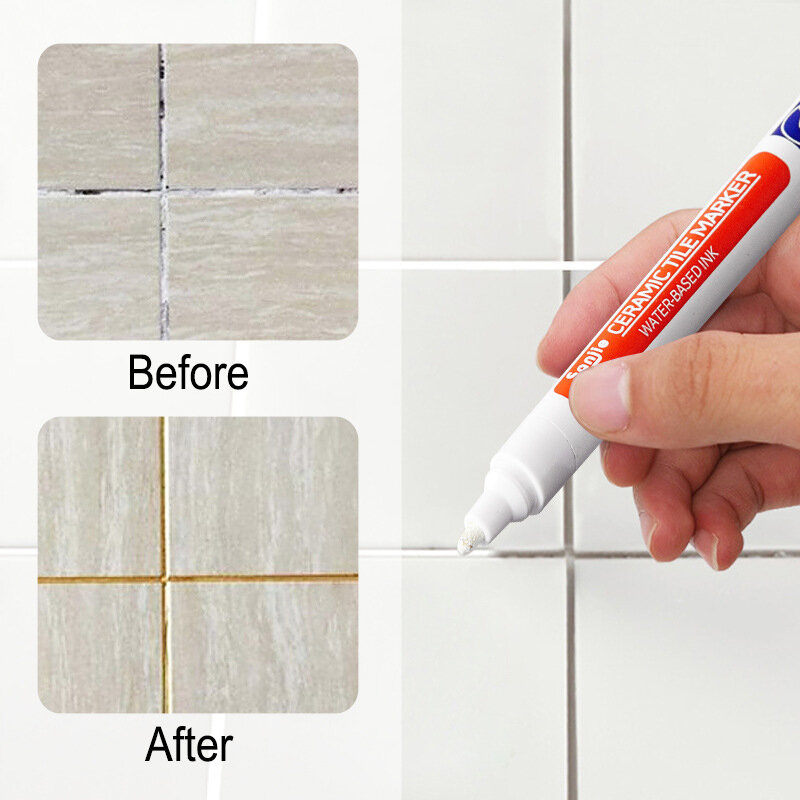 Marcador de azulejos impermeável Caneta de argamassagem de parede para piso de telhas Descontaminação do banheiro Ferramentas de reparo de costura Óleos brancos 12 cores