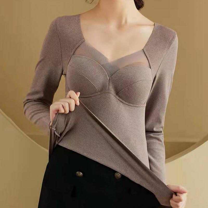 Stretch Thermal Underwear Thermal Underwear Top Cozy Winter Essential Women's Padded Bra Thermal Top with Plush Lining for Extra