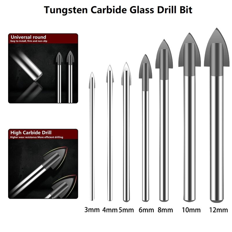 3-12mm Cross Hex Drill Bit Set Tungsten Carbide Glass Drill Bit Carbide Tipped Ceramic Tile Cutter Drill Bits Powel Tools