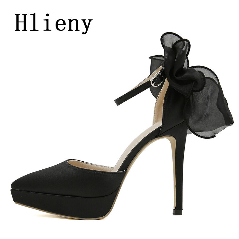 Hlieny-كعب عالي خنجر للنساء ، مضخات مقدمة مدببة ، صنادل مثيرة ، ساتان فراشة عقدة ، حزام مشبك ، حذاء حفلات مأدبة ، موضة جديدة