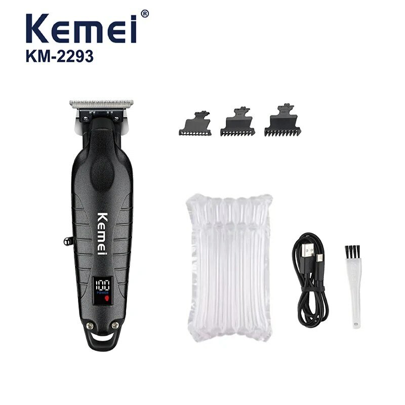Kemei-コードレス電気バリカン,床屋用,ゼログリップカービングクリッパー,仕上げ機,プロフェッショナルdetailer,0mm, 2293