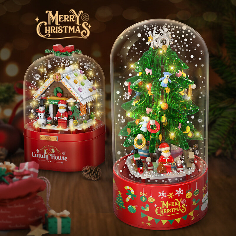 Christmas Tree Music Box Building Blocks With Light Diy Newyear Santa Claus Children Gifts Christmas Decoration