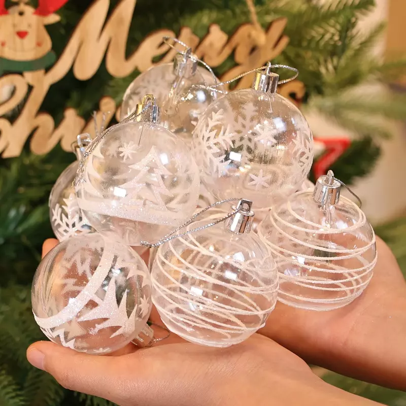 Bola gantung pohon Natal plastik PVC 6 buah bola gantung Natal dengan kotak ornamen natal hadiah pernikahan dekorasi rumah pesta