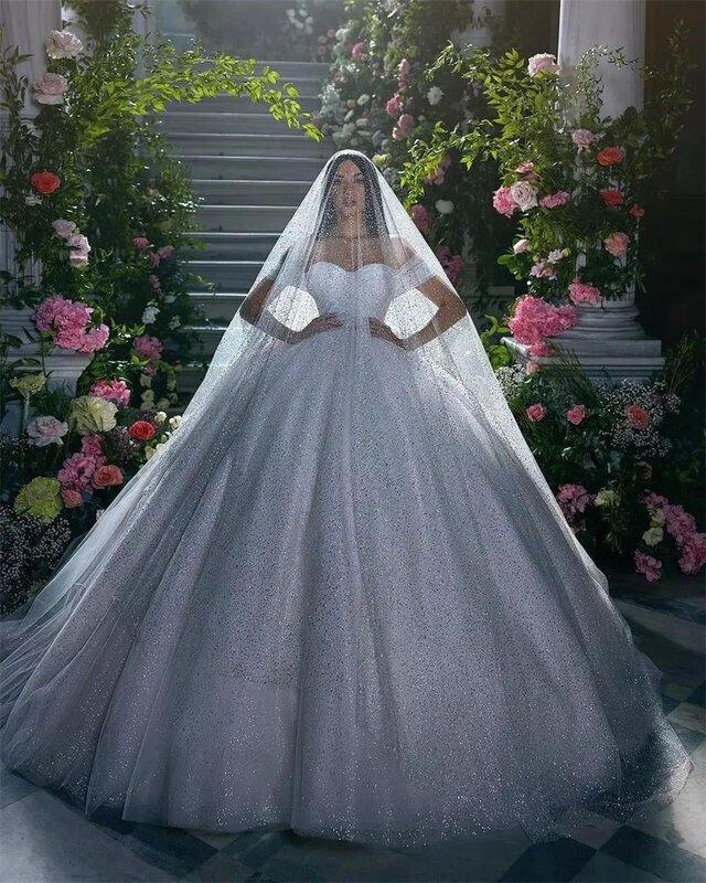 Дизайнерское бальное платье, свадебное платье с блестками, роскошное свадебное платье с блестками, индивидуальный пошив, на шнуровке, на спине, бальное платье