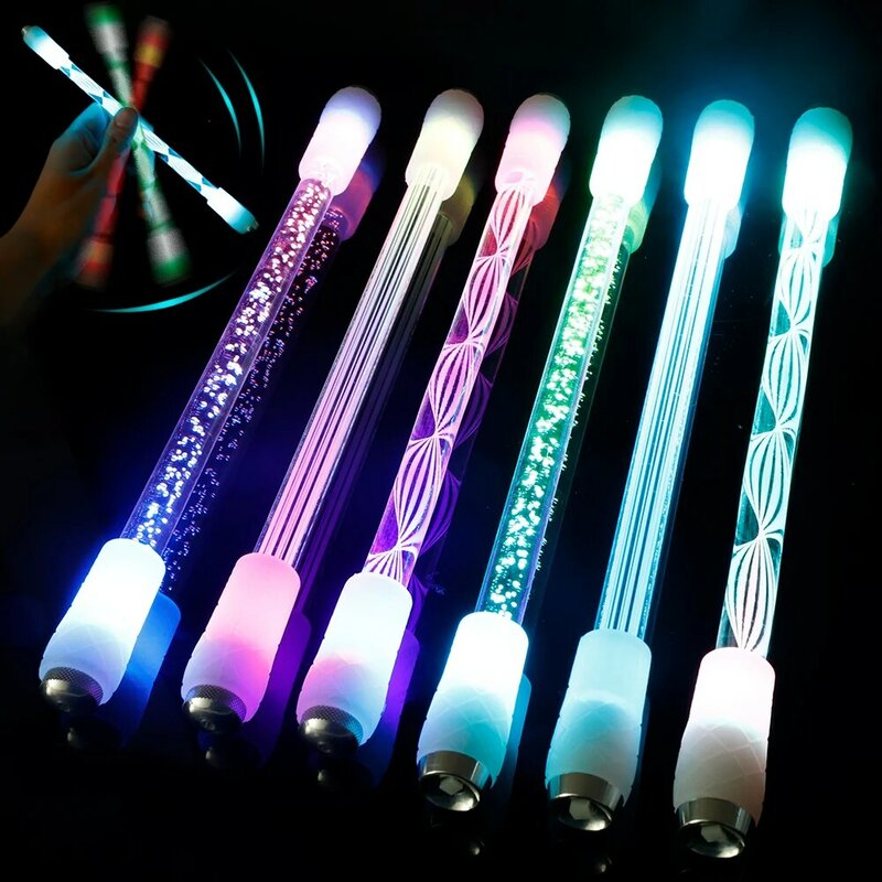 Zwolnij ciśnienie prezent dla studentów akrylowe Luminous Spinner LED Light Spinning długopisy prezenty Spinning Pen Twirling Pen LED długopis obrotowy