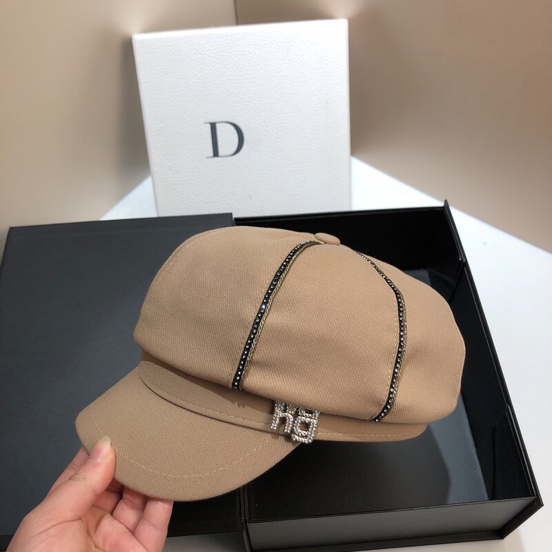 Spring autumn new style octagonal hat women's fashion rhinestone military hat outdoor street casual hat