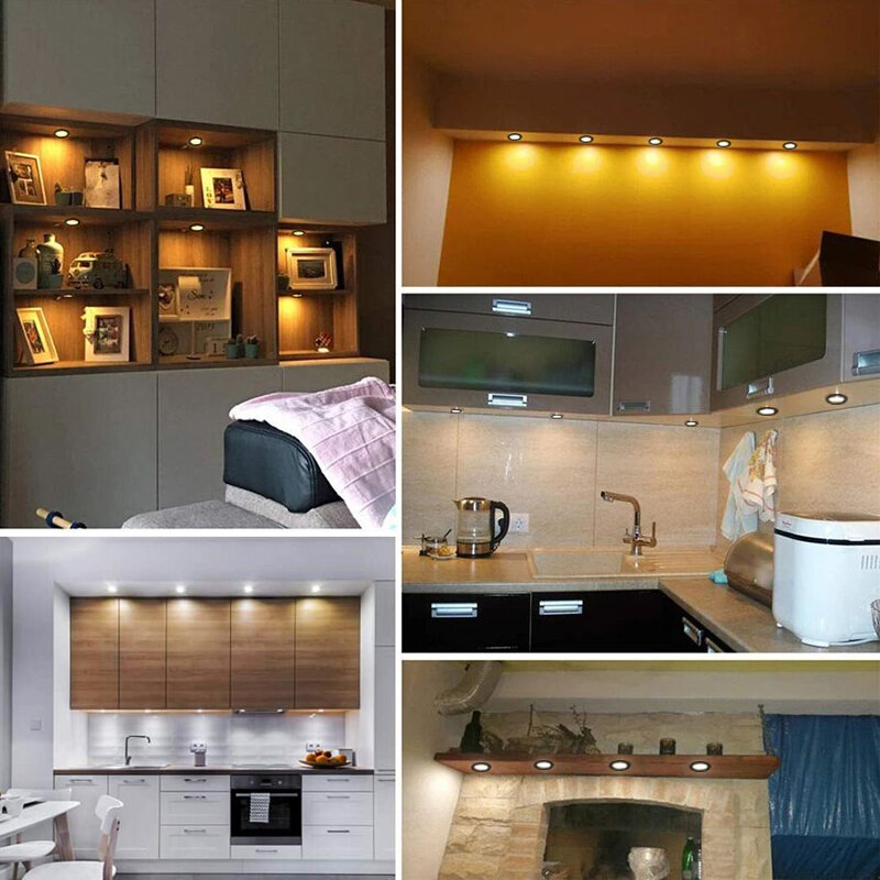 LED sob Kits de luz do armário, regulável com controlador remoto RF, contador, armário, estante, luminária de cozinha, 2W
