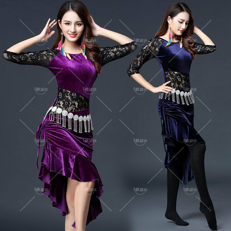 فستان طويل للرقص الشرقي للنساء ، ملابس ممارسة الموضة المثيرة ، الأداء الشرقي ، زي الرقص المسرحي للبالغين