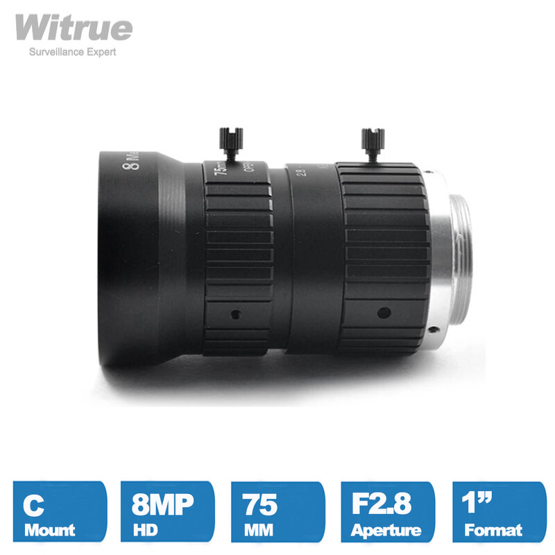 Witrue HD 8MP CCTV 렌즈, 수동 조리개, 수동 초점, F2.8 조리개, 1 인치 이미지 포맷 보안 카메라, 산업용 렌즈, 75mm C 마운트