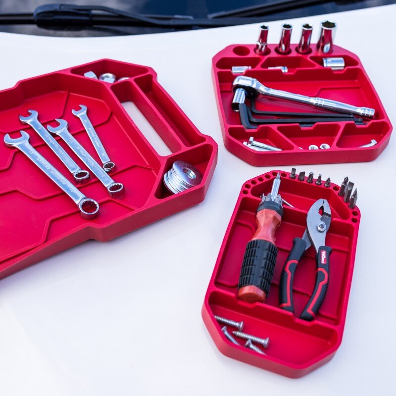 Hyper Tough 3-Piece Silicone Tool Organizer Tray, Flexible, Red, Automotive Use, New