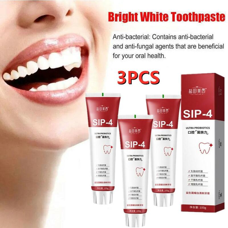 프로바이오틱 치아 미백 및 얼룩 Sp-4 치약, 구취 제거 치약, 3PCs Sip-4, 100g
