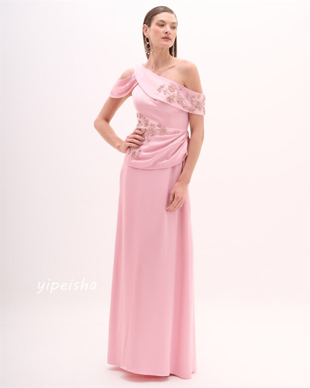 Prom Dress Evening Saudi Arabia Jersey Applique Draped Pleat Evening A-line Off-the-shoulder Bespoke Occasion Gown Long Dresses