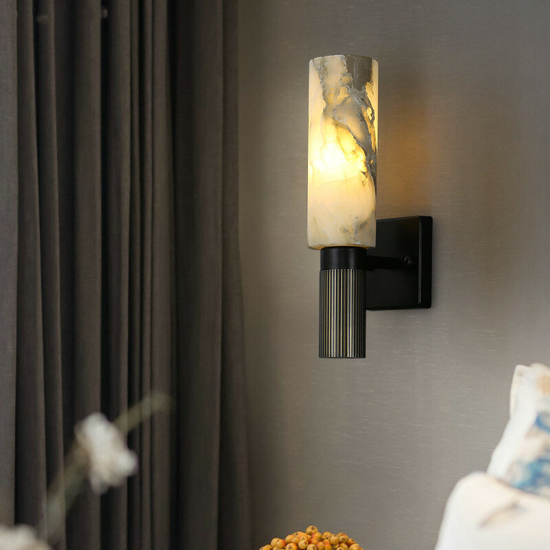 Lámpara de pared de lujo moderna para decoración de pasillo, Fondo de sofá, balcón, dormitorio, cabecera, mármol de cobre, luz LED